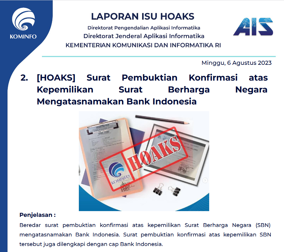 Isu Hoaks 6 Agustus 2023