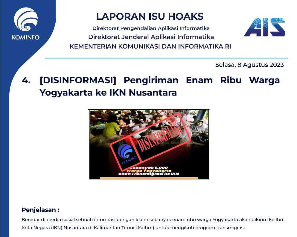 Isu Hoaks 8 Agustus 2023