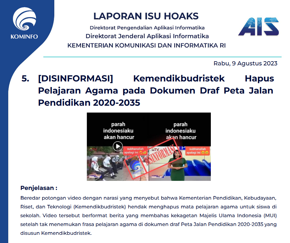 Isu Hoaks 9 Agustus 2023