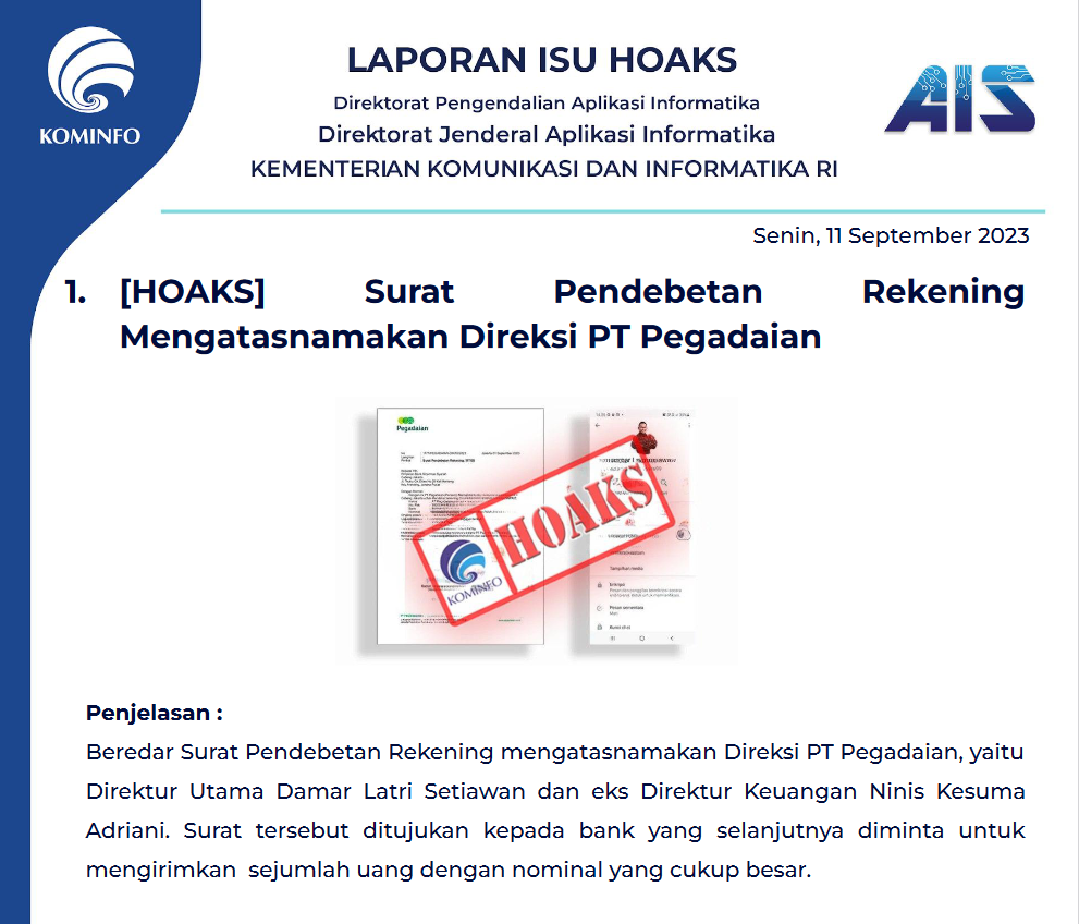Isu Hoaks 11 September 2023