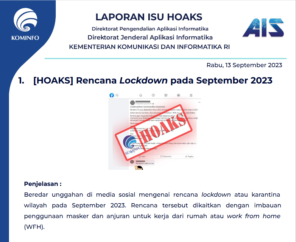 Isu Hoaks 13 September 2023
