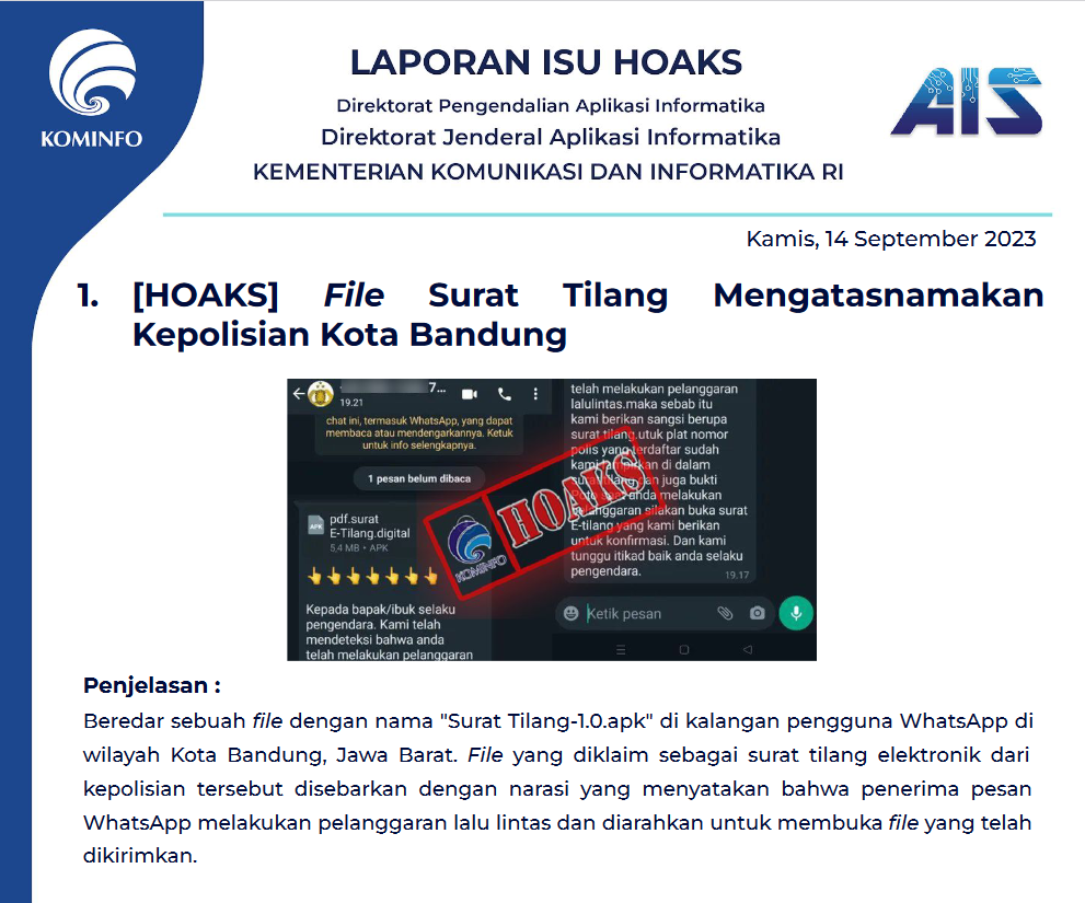 Isu Hoaks 14 September 2023