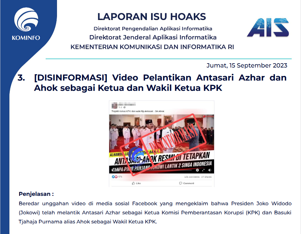 Isu Hoaks 15 September 2023