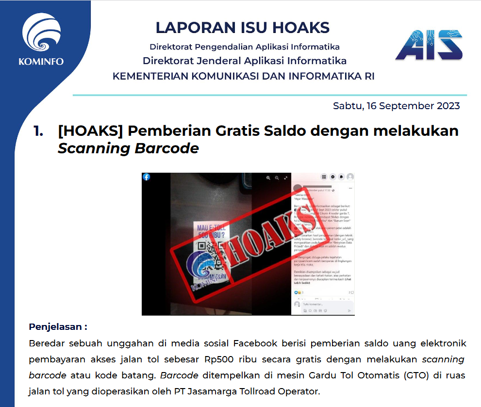 Isu Hoaks 16 September 2023