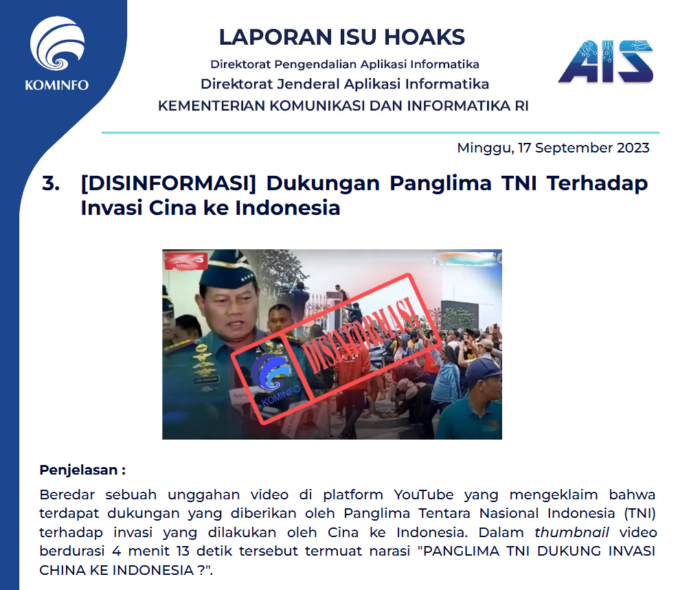 Isu Hoaks 17 September 2023