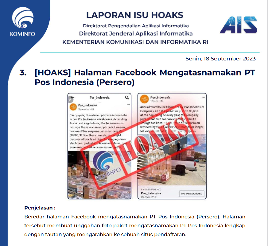 Isu Hoaks 18 September 2023