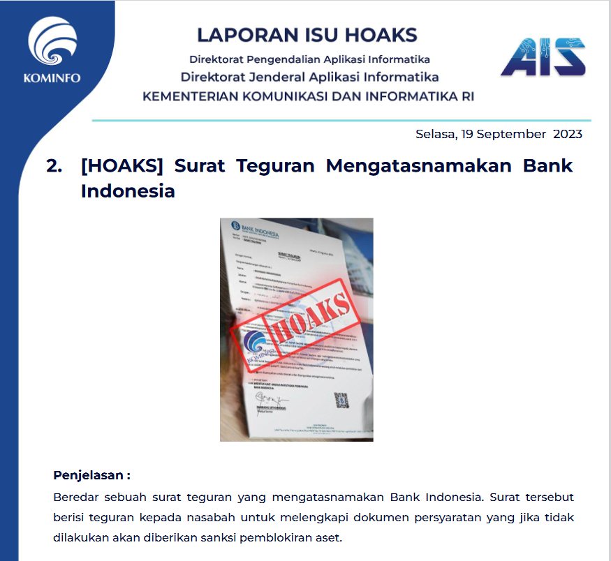 Isu Hoaks 19 September 2023