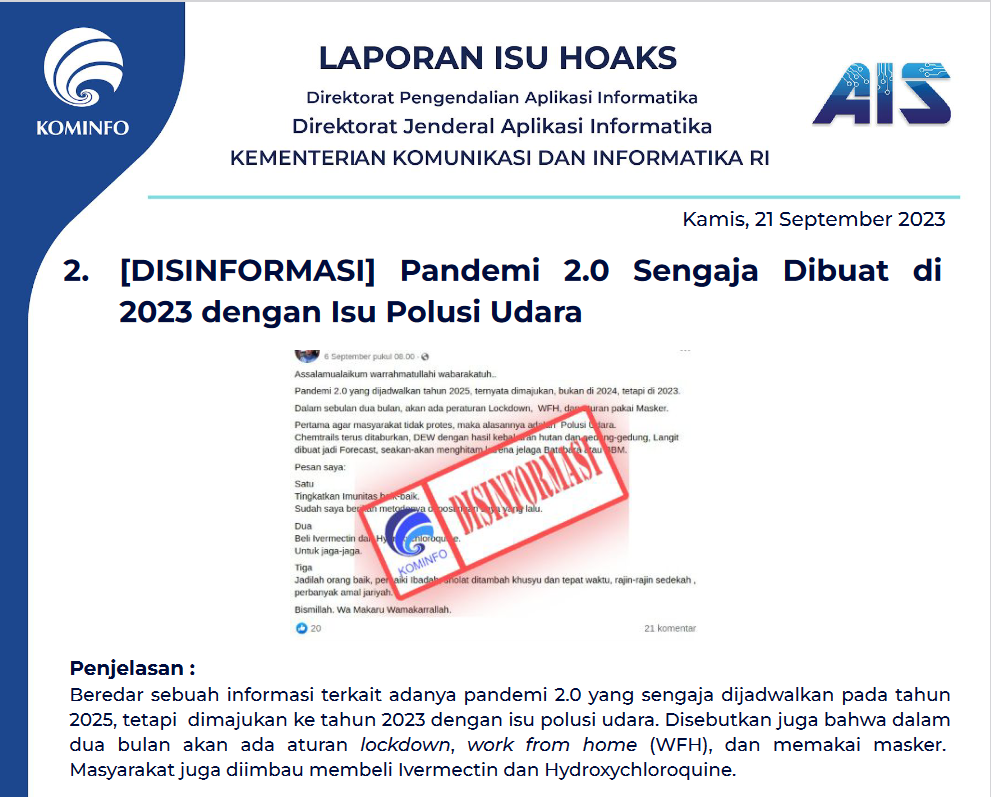 Isu Hoaks 21 September 2023
