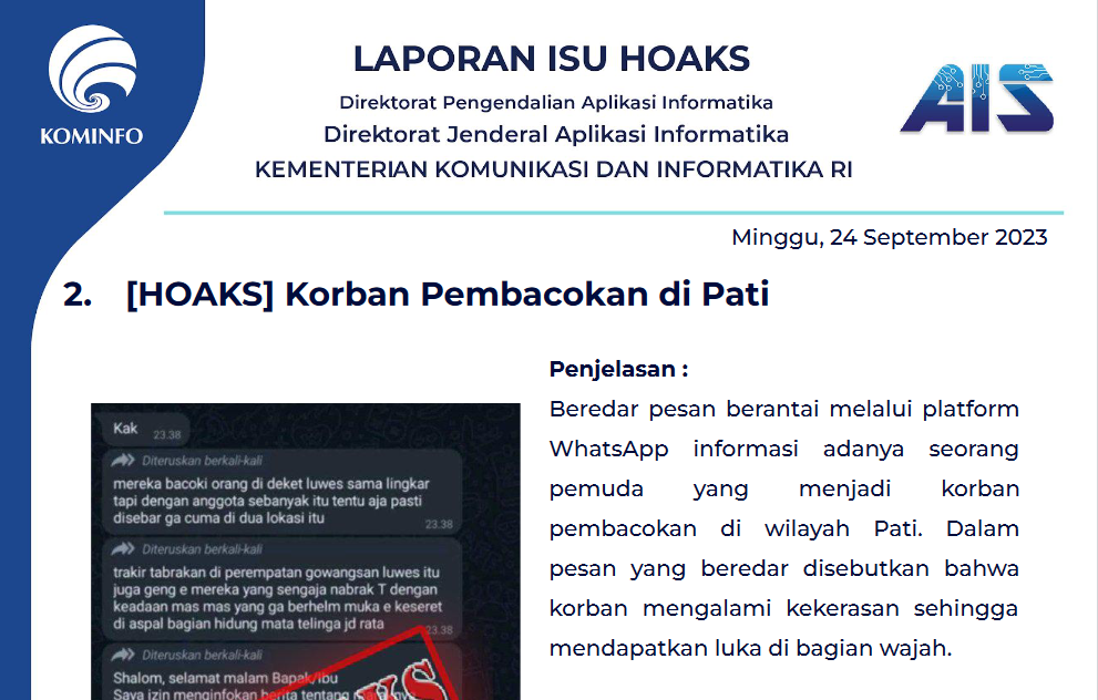 Isu Hoaks 24 September 2023