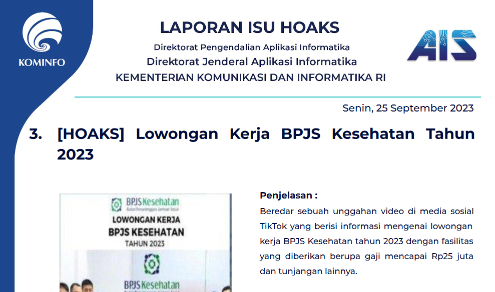 Isu Hoaks 25 September 2023