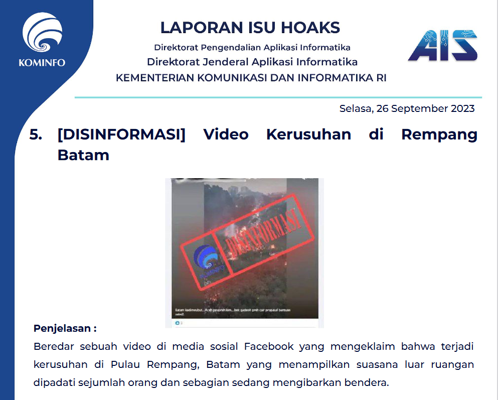 Isu Hoaks 26 September 2023