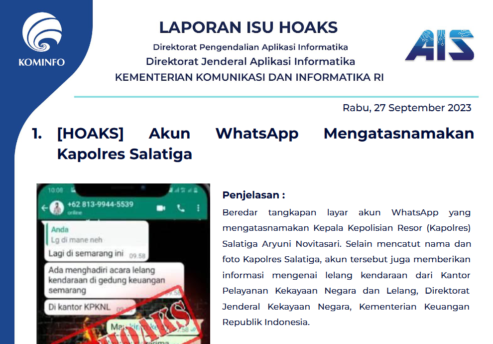 Isu Hoaks 27 September 2023