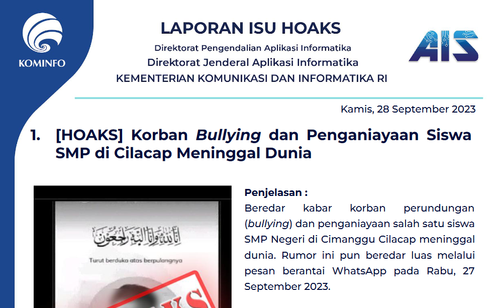Isu Hoaks 28 September 2023