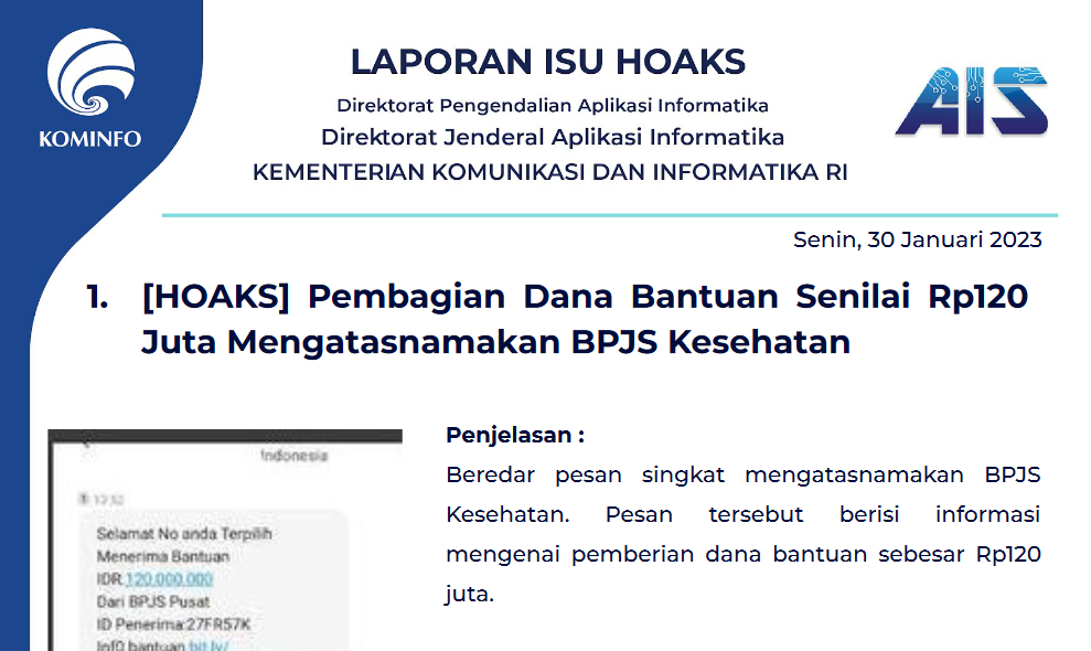 Isu Hoaks 30 Januari 2023