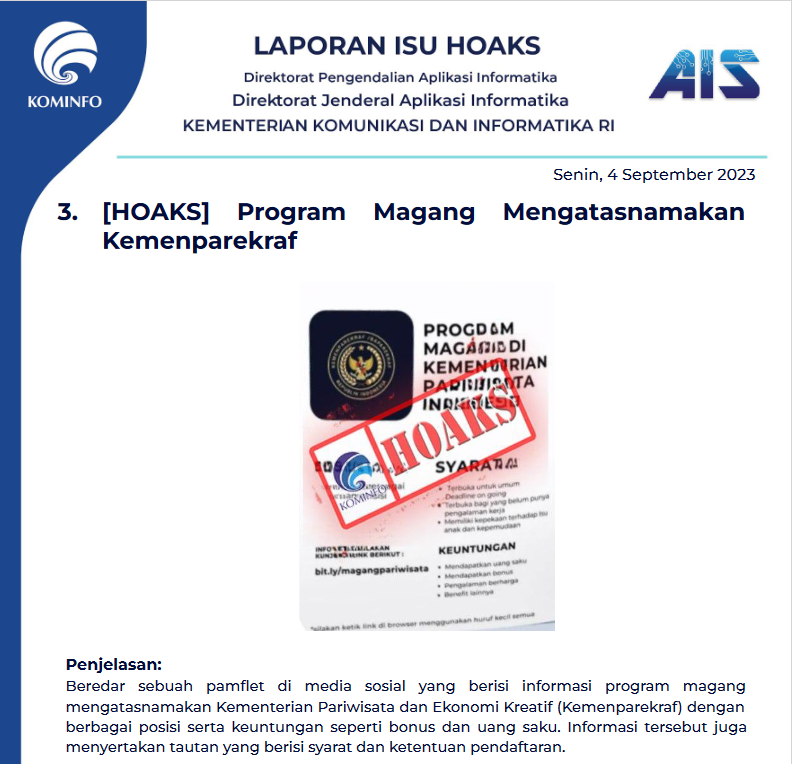 Isu Hoaks 4 September 2023