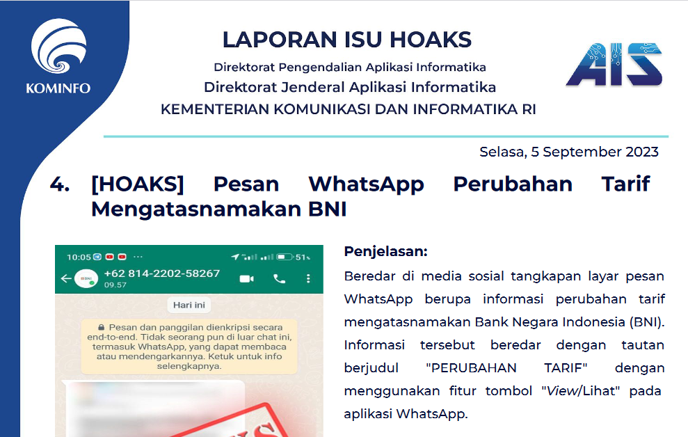 Isu Hoaks 5 September 2023