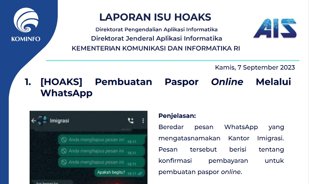 Isu Hoaks 7 September 2023