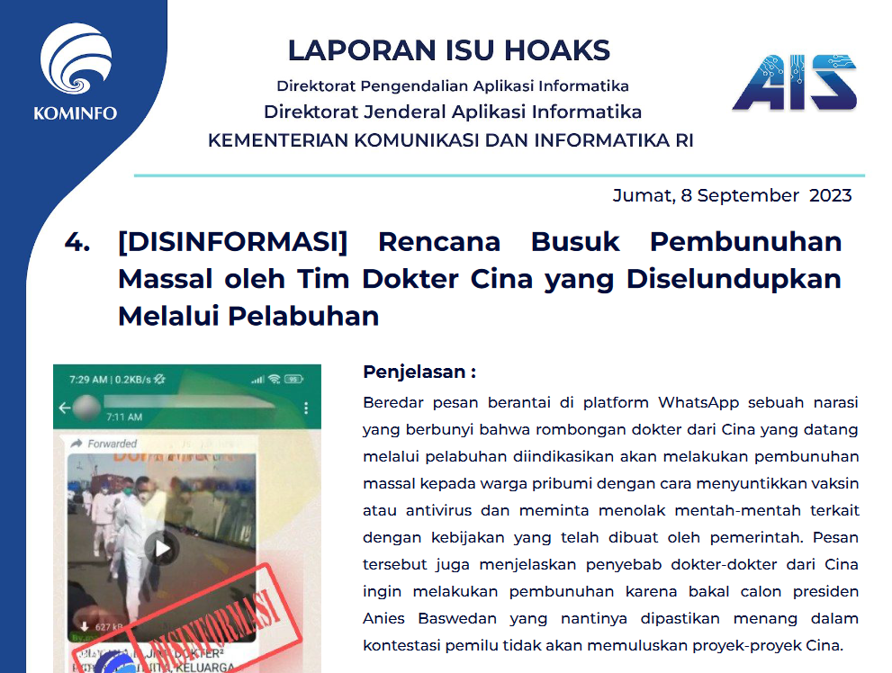 Isu Hoaks 8 September 2023