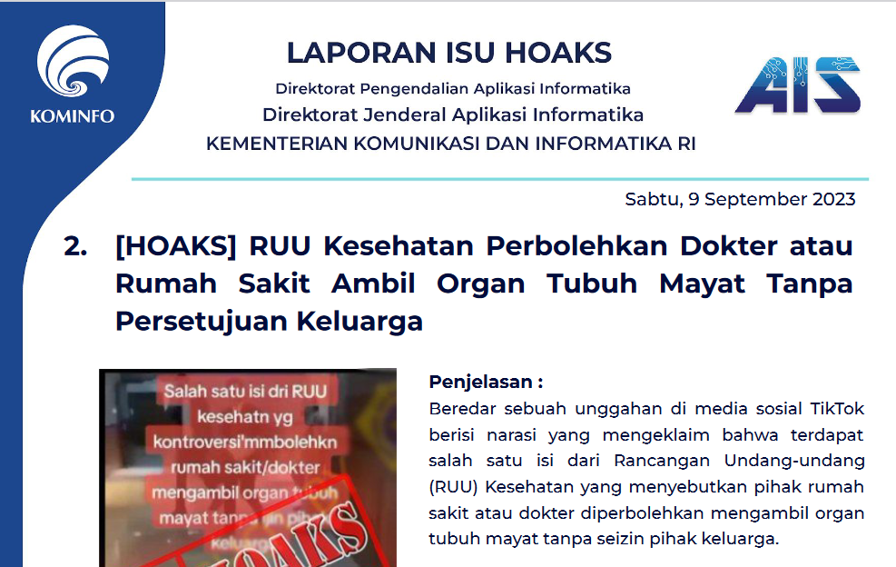 Isu Hoaks 9 September 2023