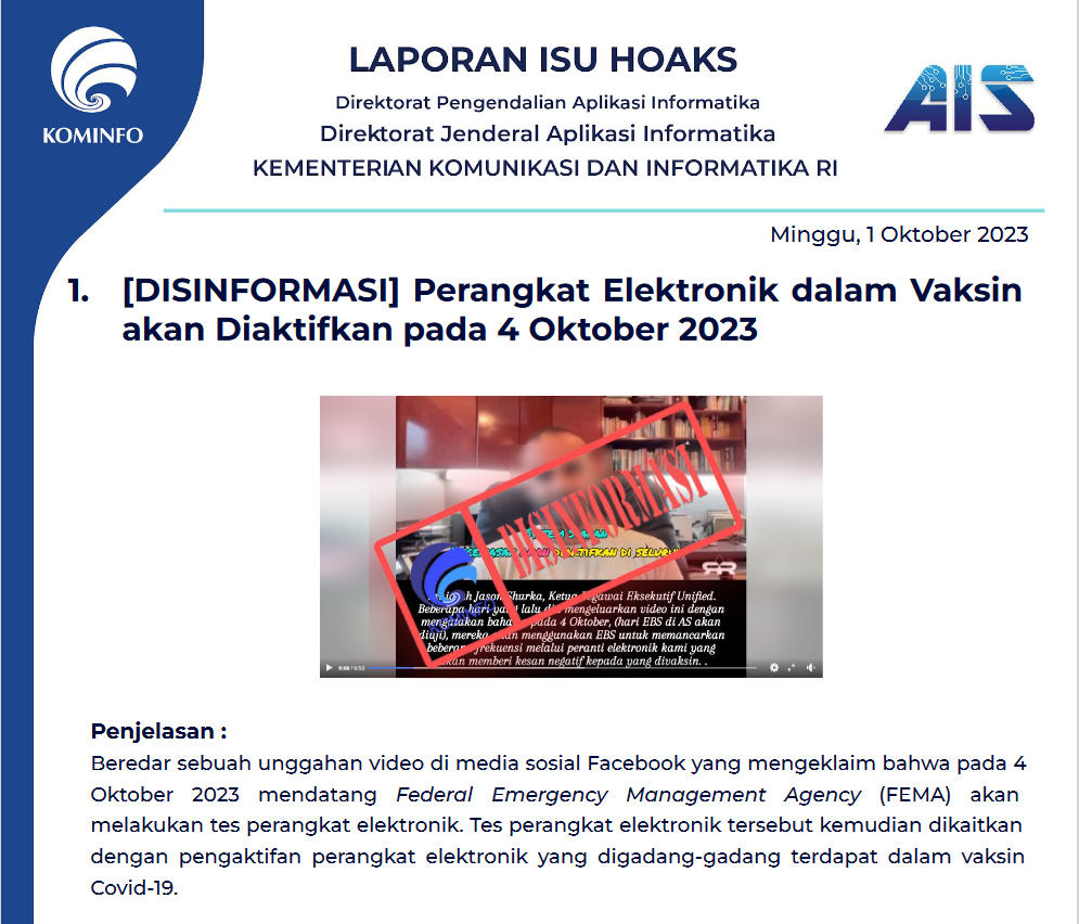 Isu Hoaks 1 Oktober 2023