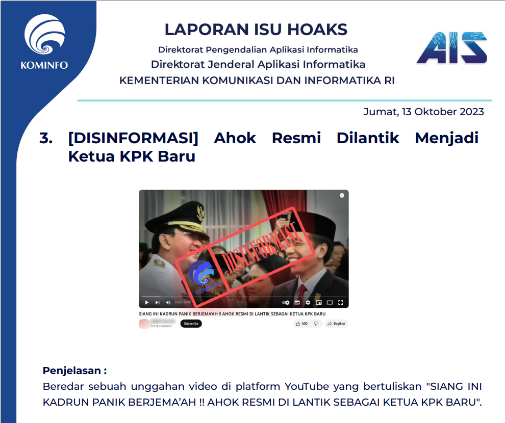 Isu Hoaks 13 Oktober 2023