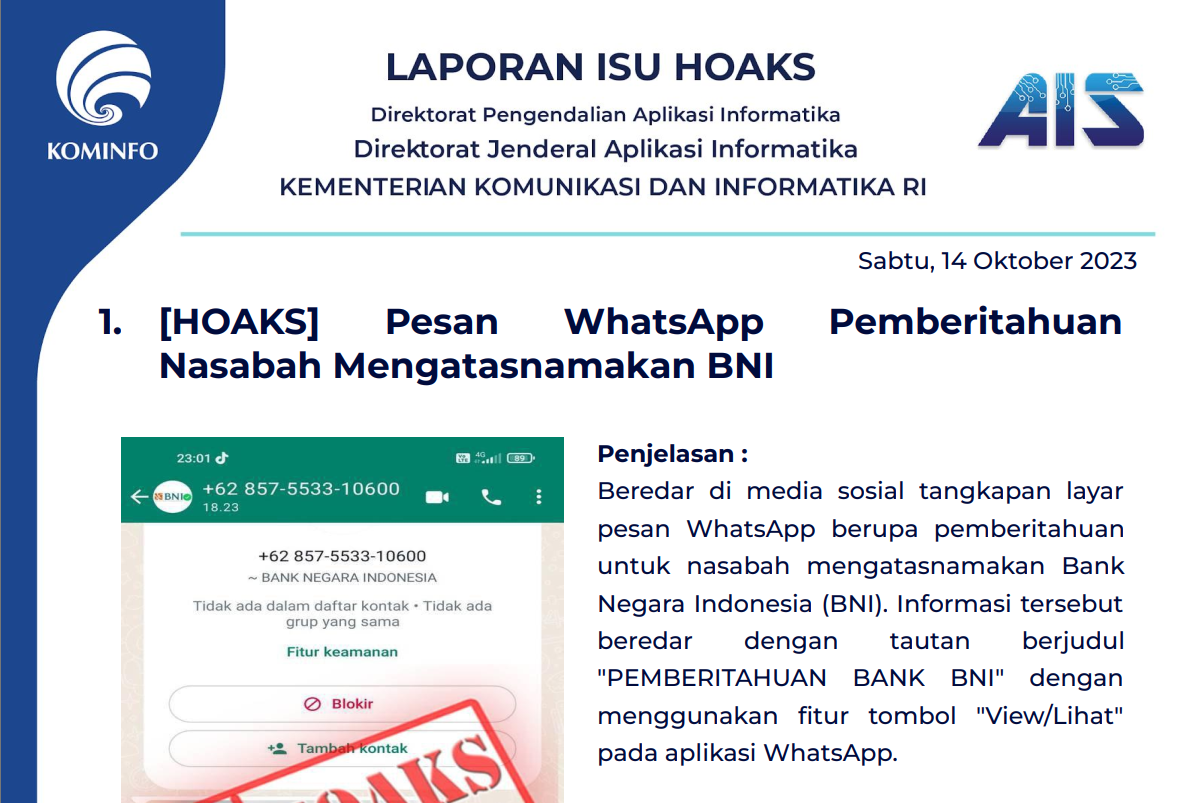 Isu Hoaks 14 Oktober 2023