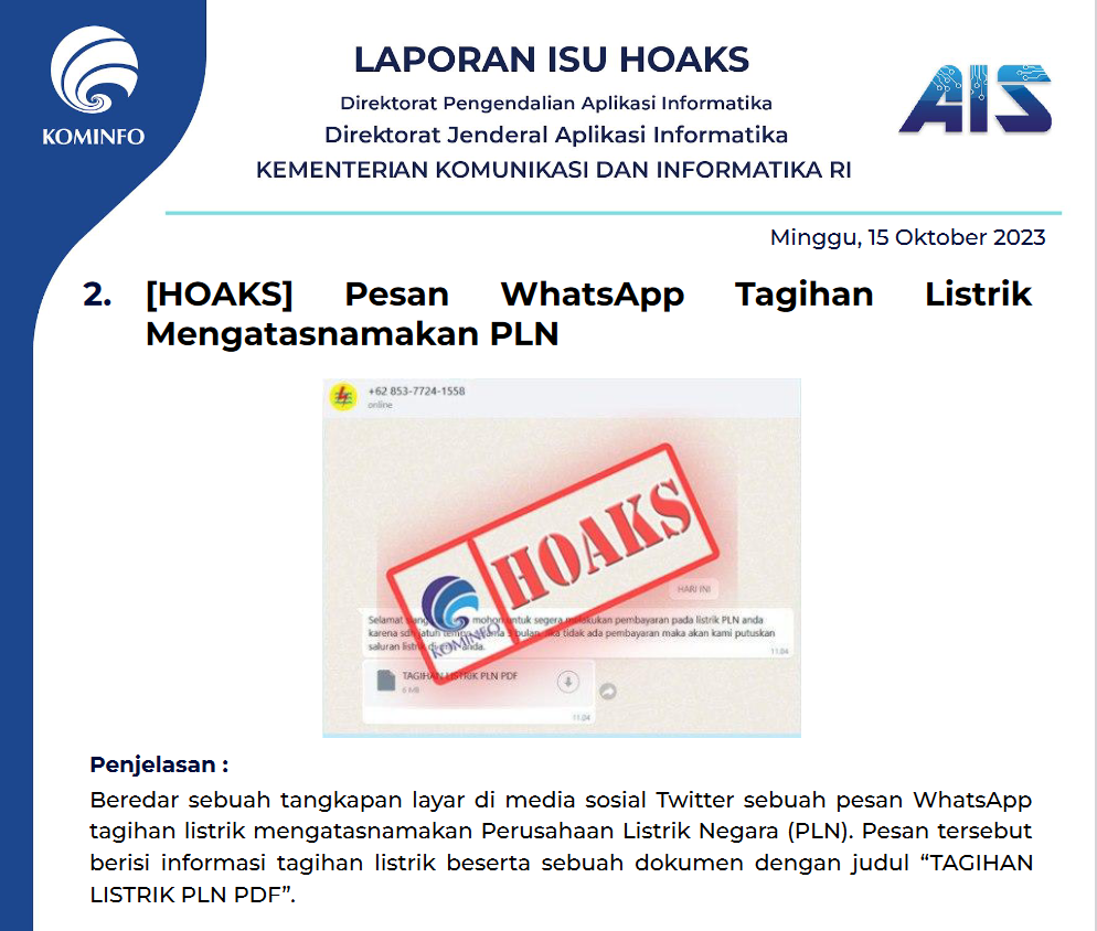 Isu Hoaks 15 Oktober 2023