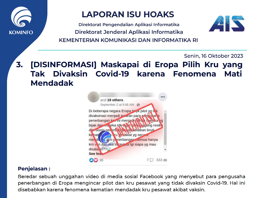 Isu Hoaks 16 Oktober 2023