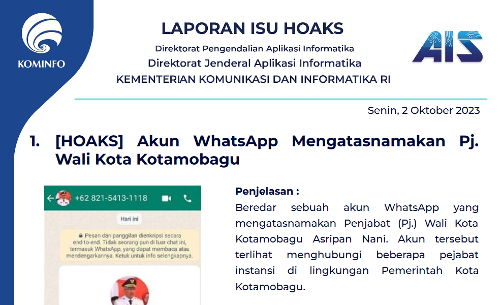 Isu Hoaks 2 Oktober 2023