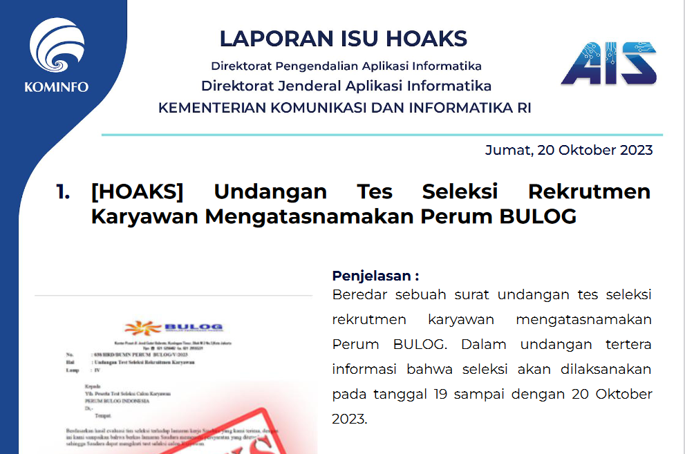 Isu Hoaks 20 Oktober 2023