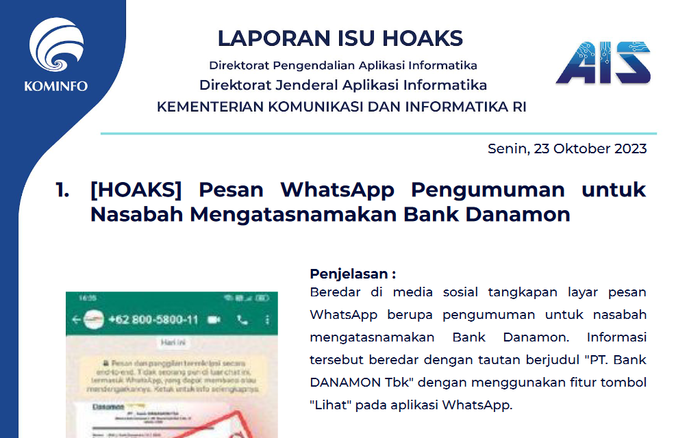 Isu Hoaks 23 Oktober 2023