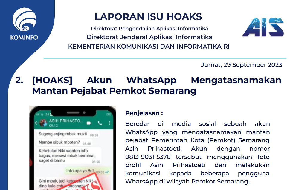 Isu Hoaks 29 September 2023