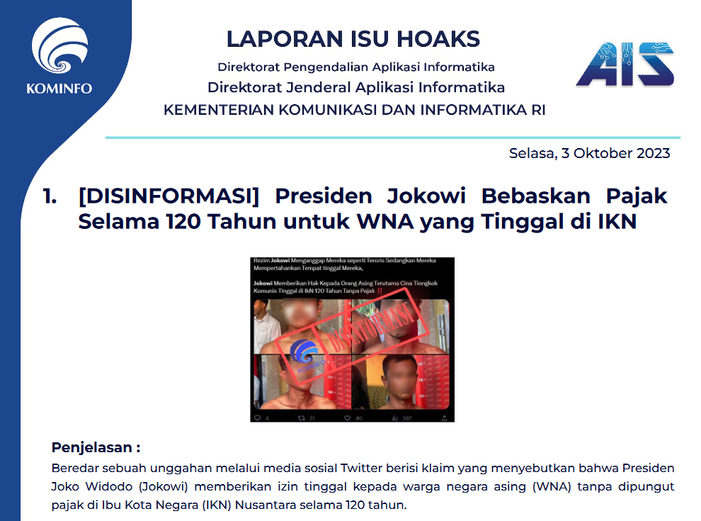 Isu Hoaks 3 Oktober 2023