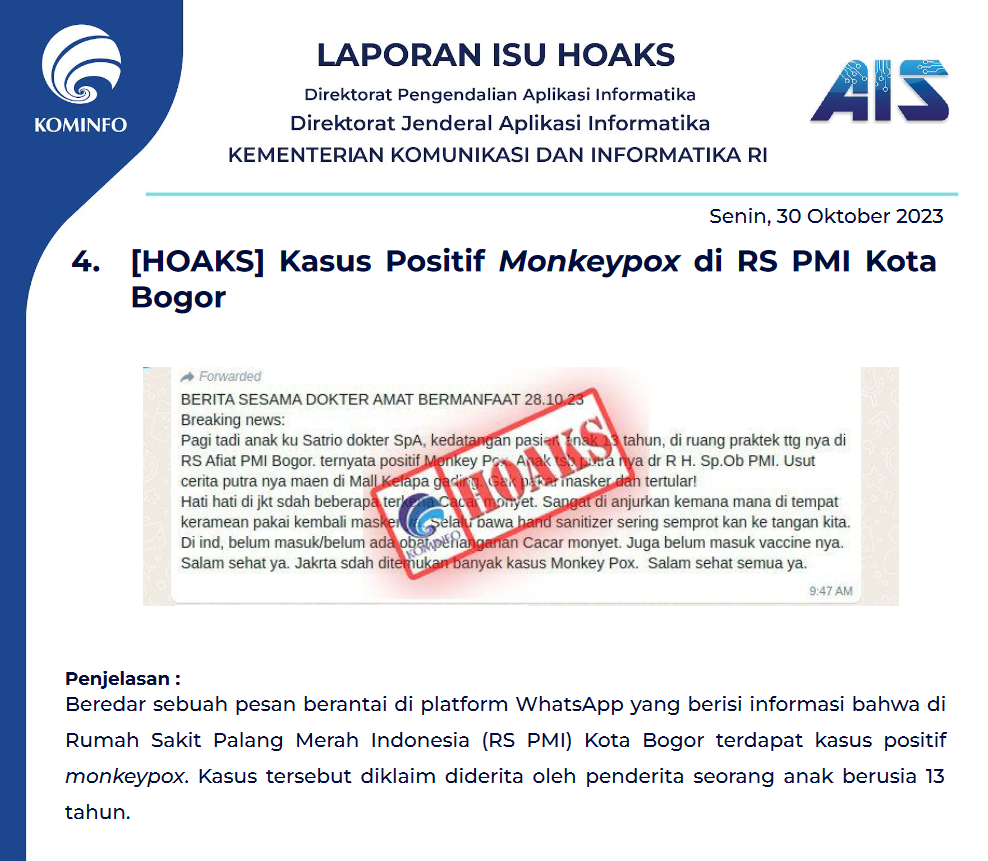Isu Hoaks 30 Oktober 2023