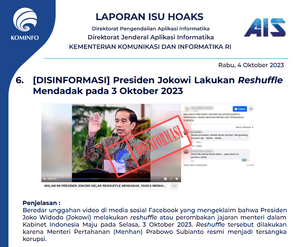 Isu Hoaks 4 Oktober 2023