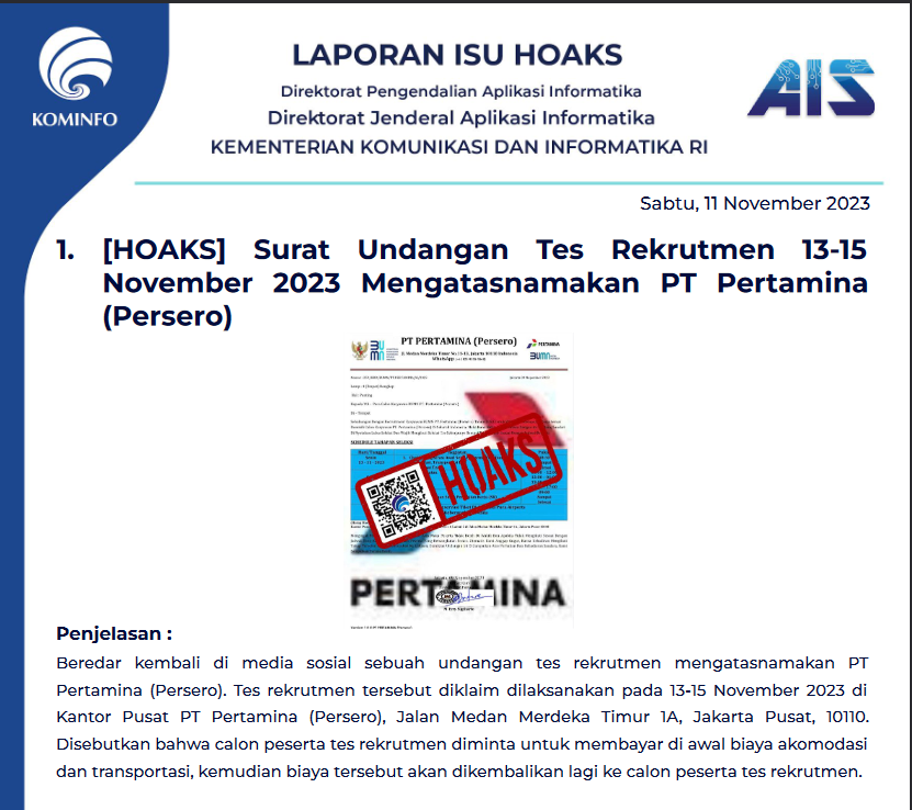 Isu Hoaks 11 November 2023