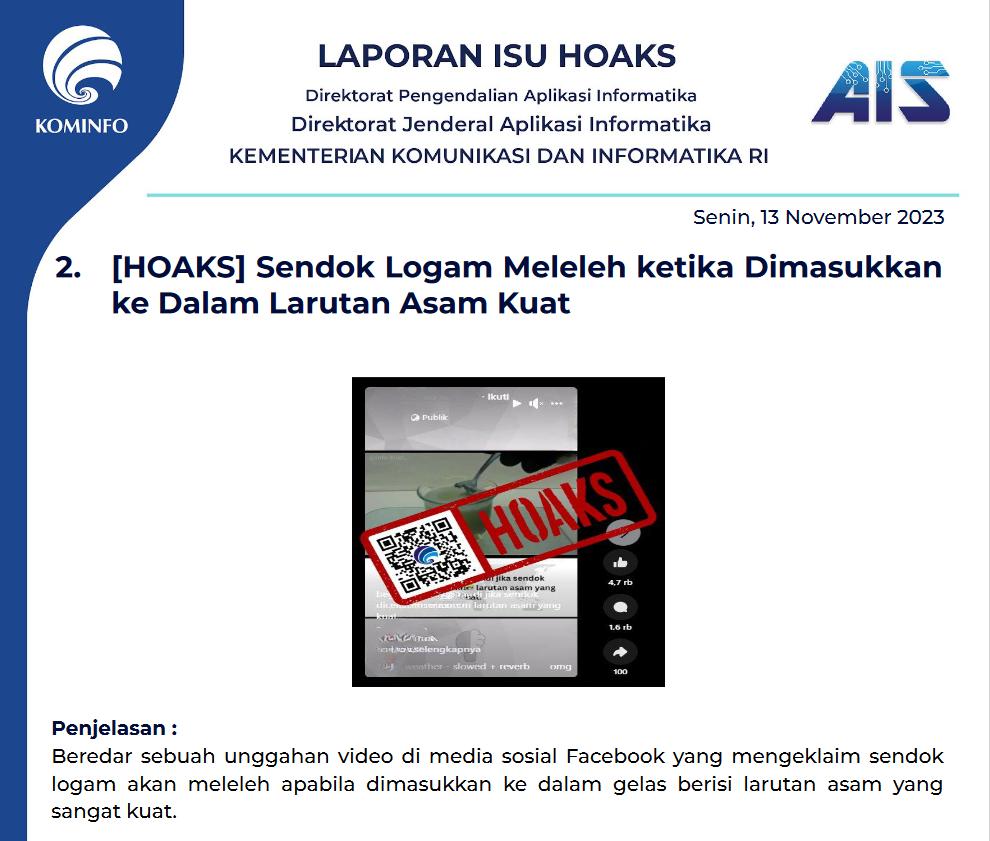 Isu Hoaks 13 November 2023
