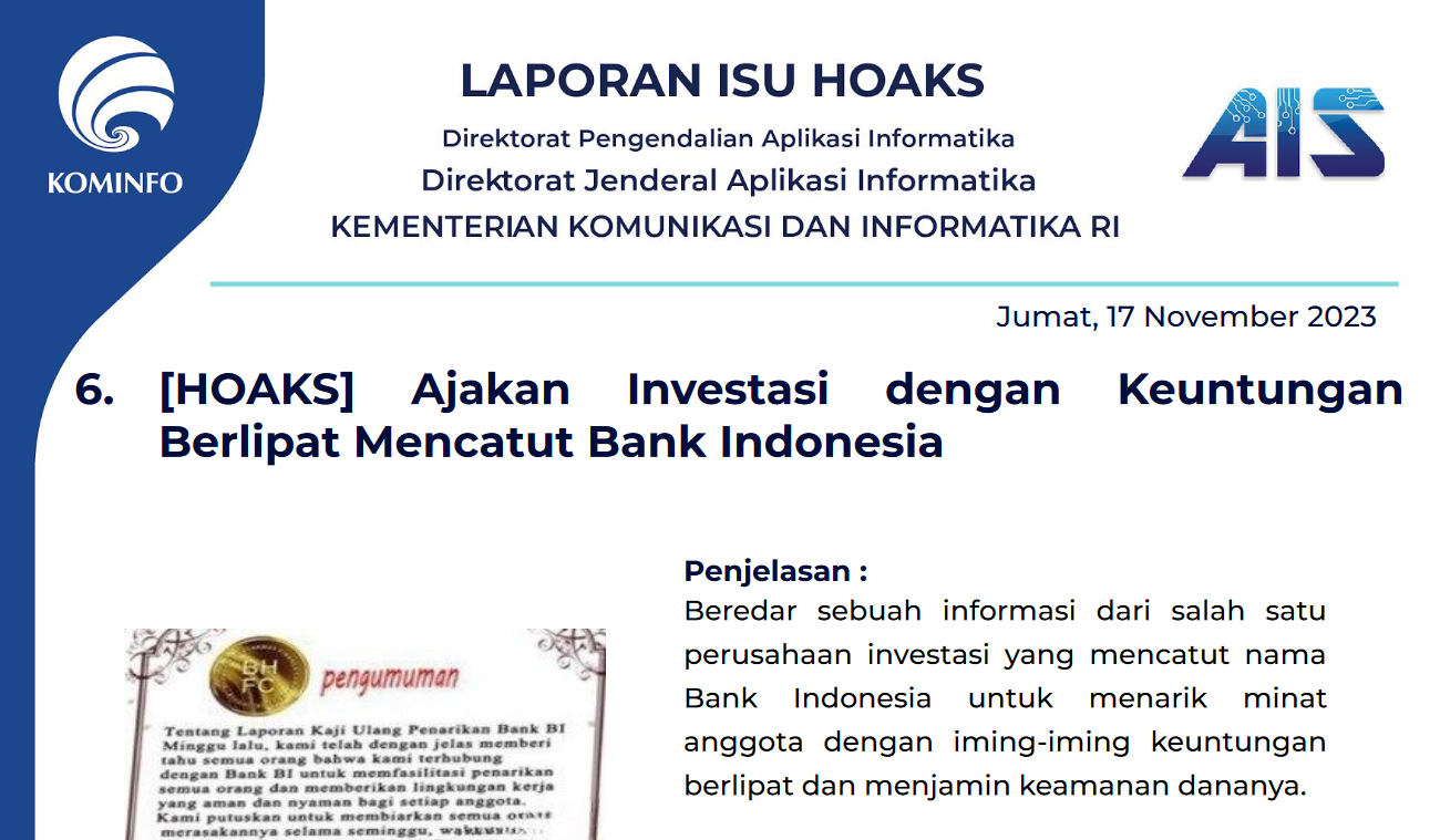 Isu Hoaks 17 November 2023