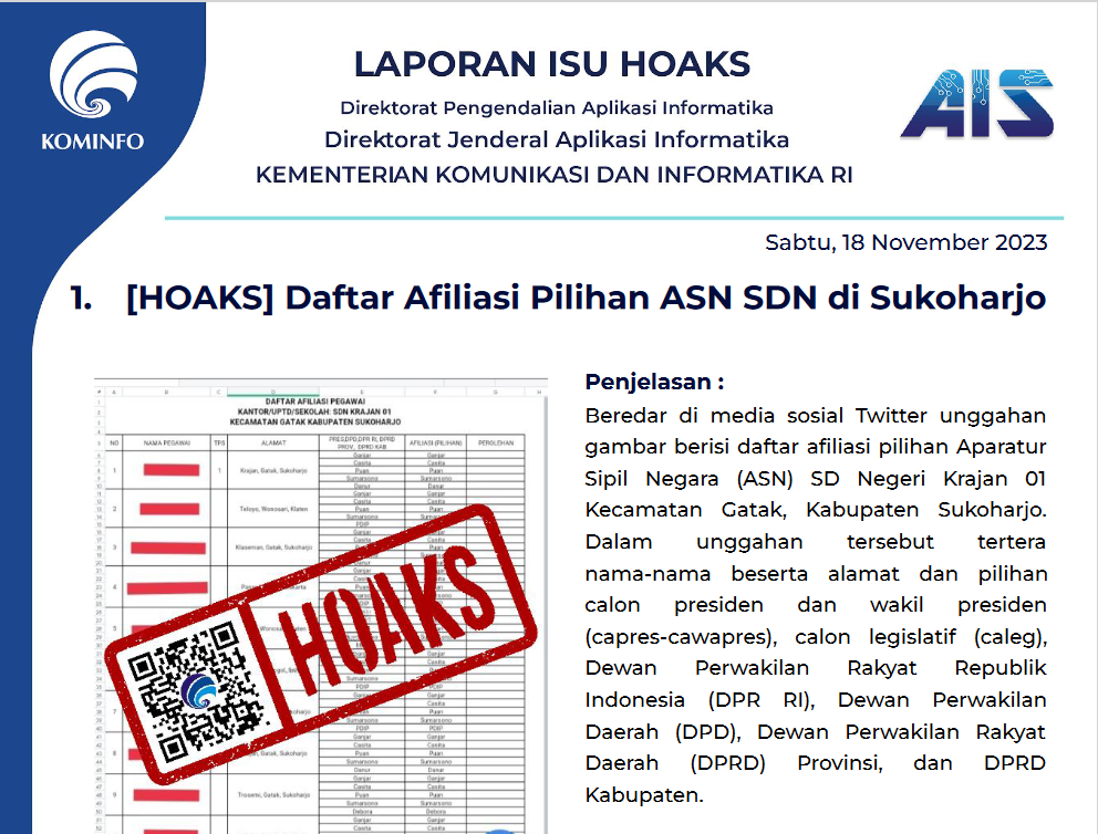 Isu Hoaks 18 November 2023