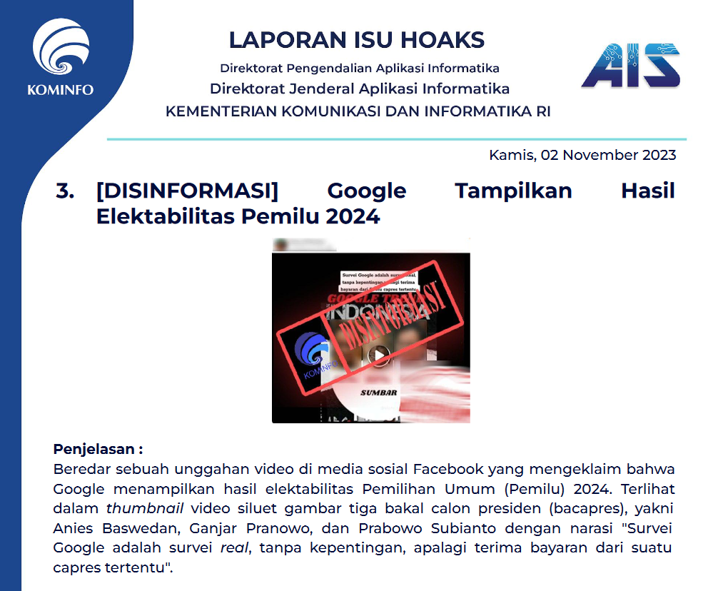 Isu Hoaks 2 November 2023