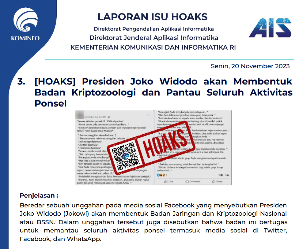 Isu Hoaks 20 November 2023