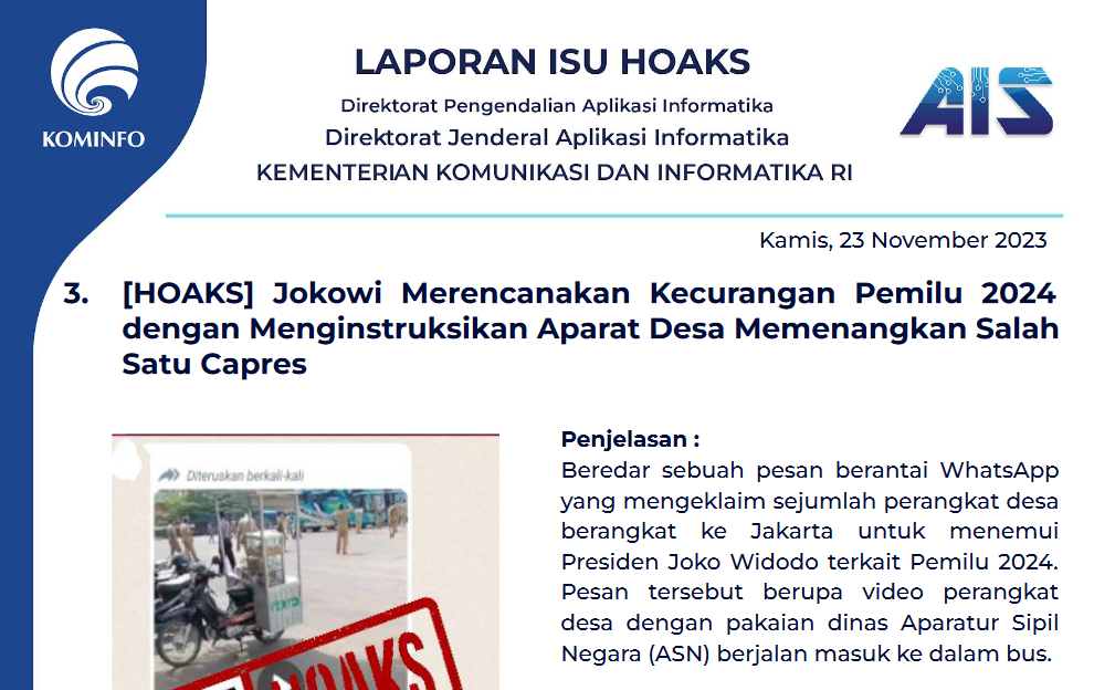 Isu Hoaks 23 November 2023
