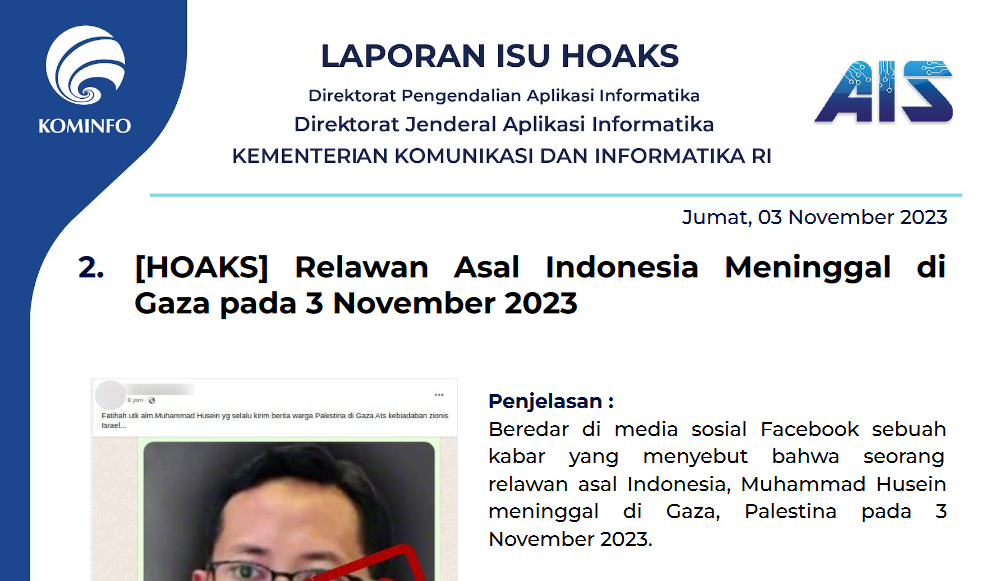 Isu Hoaks 3 November 2023