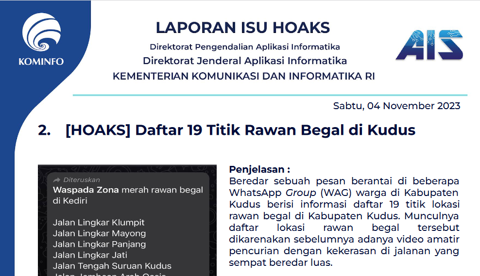Isu Hoaks 4 November 2023