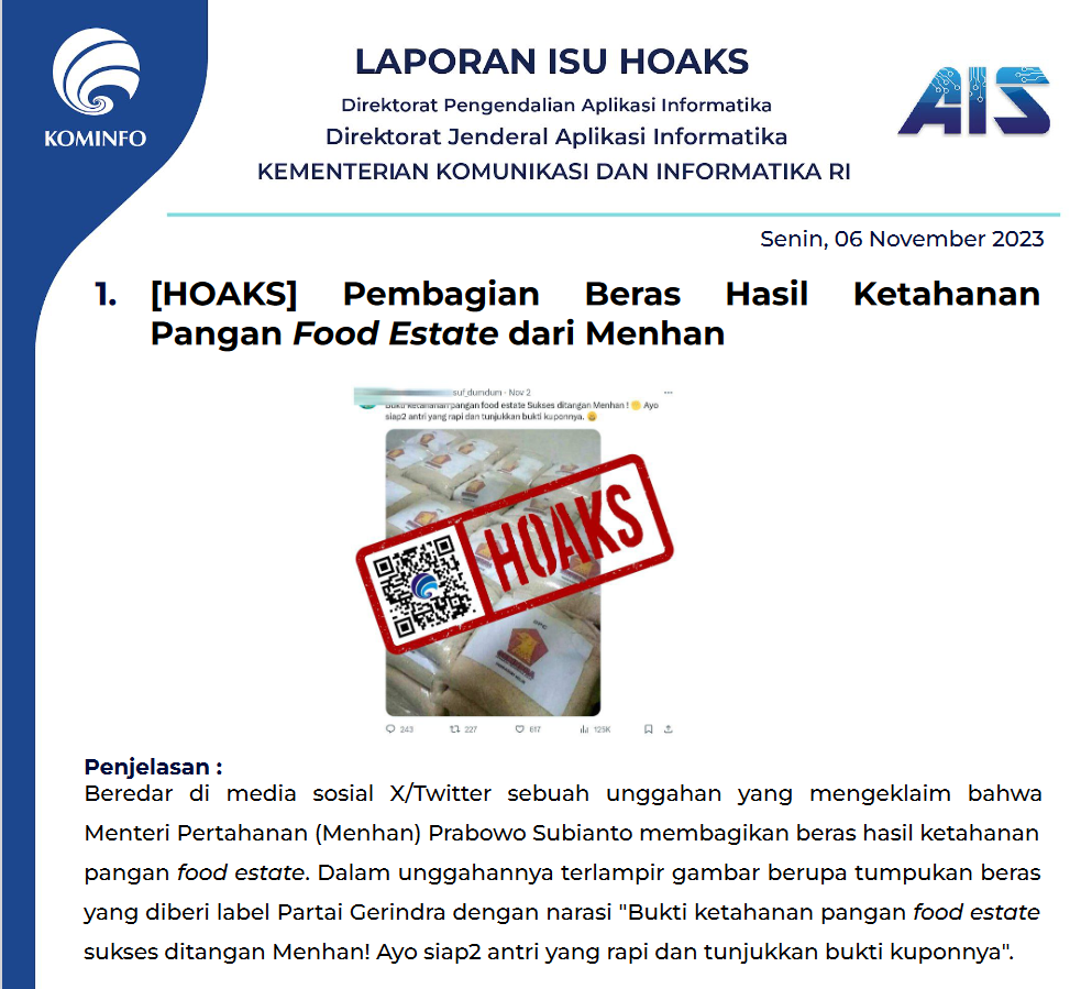 Isu Hoaks 6 November 2023