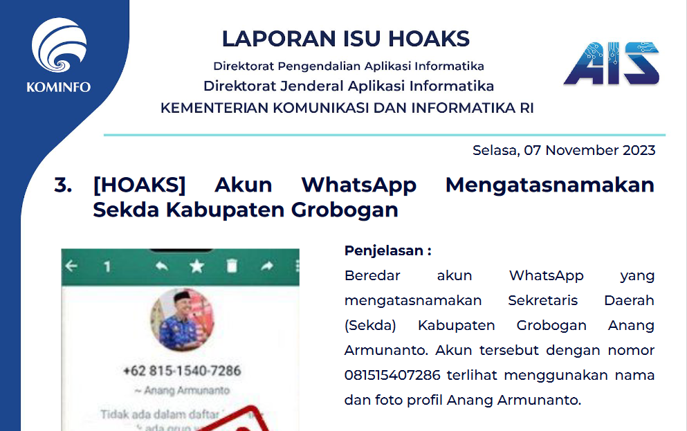 Isu Hoaks 7 November 2023