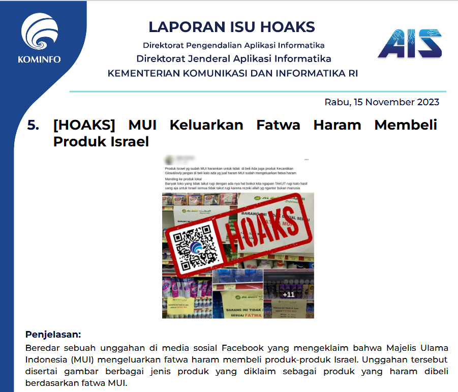 Isu Hoaks & Disinformasi 15 November 2023