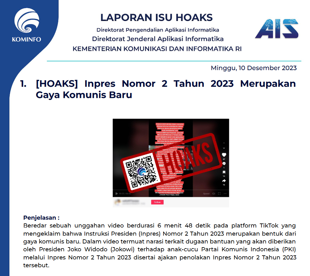 Isu Hoaks 10 Desember 2023