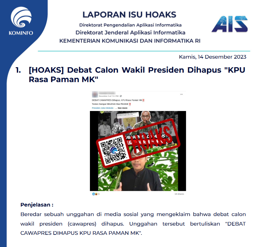 Isu Hoaks 14 Desember 2023