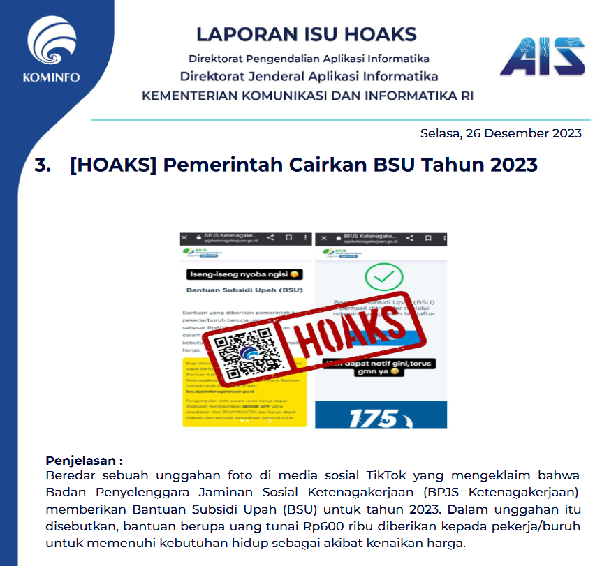 Isu Hoaks 26 Desember 2023